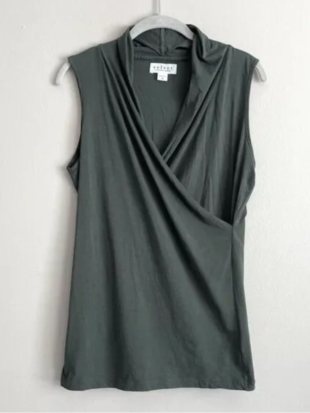 Velvet by Graham & Spencer Sleeveless Draped V-Neck Tank in Dark Gray